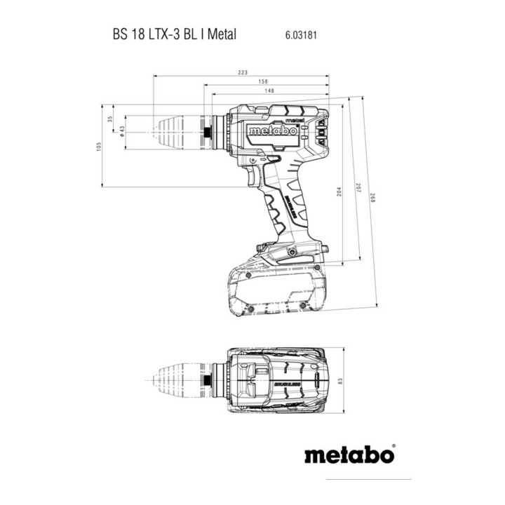 Metabo Akku-3-Gang-Bohrschrauber BS 18 LTX-3 BL I Metal metaBOX 145 L; 18V 2x5.5Ah LiHD + ASC 145