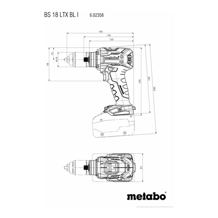 Metabo Akku-Bohrschrauber BS 18 LTX BL I metaBOX 145 L; 18V 2x5.2Ah Li-Power + ASC 55