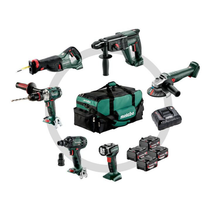 Metabo Akku Combo Set Bauhandwerk 6.1 SB 18 LTX Impuls + KH 18 LTX 24 + W 18 L 9-125 Quick + ASE 18 LTX + SSW 18 LTX 300 BL + ULA 14.4-18 LED; Werkzeugtasche