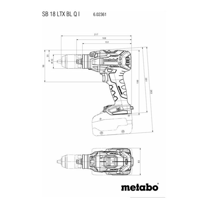 Metabo Akku-Schlagbohrschrauber SB 18 LTX BL Q I metaBOX 145 L; 18V 2x5.2Ah Li-Power + ASC 55