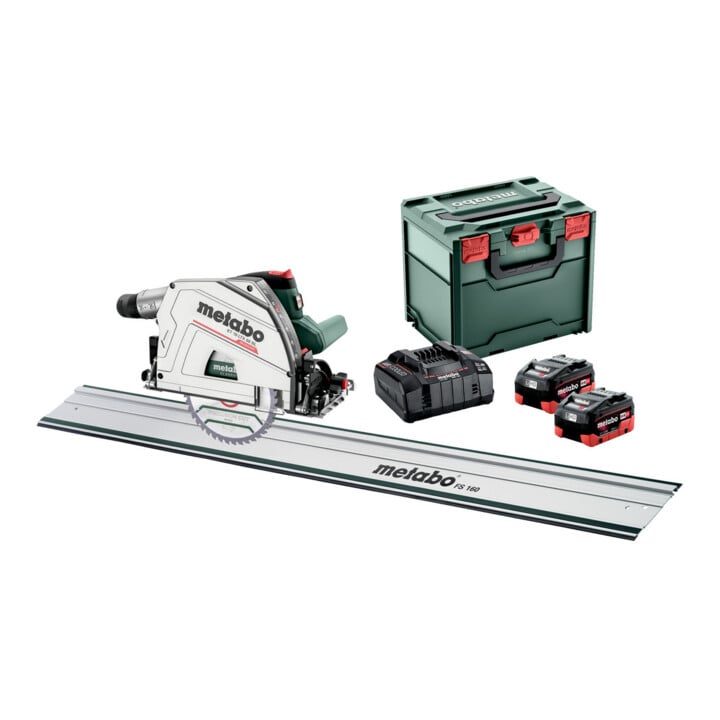 Metabo Akku-Tauchkreissäge KT 18 LTX 66 BL Set mit Führungsschiene FS 160; metaBOX 340; 18V 2x8Ah LiHD + ASC 145